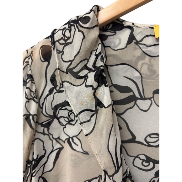 ST JOHN 100% Silk Floral Print Sheer Duster Kimono Robe Cream Black Cover Up - Picture 5 of 5